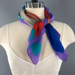 Vintage | Liz Sinclair | Floral | Striped | Scarf | 25” Square